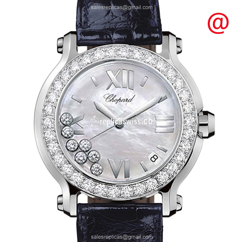Chopard Happy Sport Replica - Quartz - Diamond - White Dial - Alligator Black